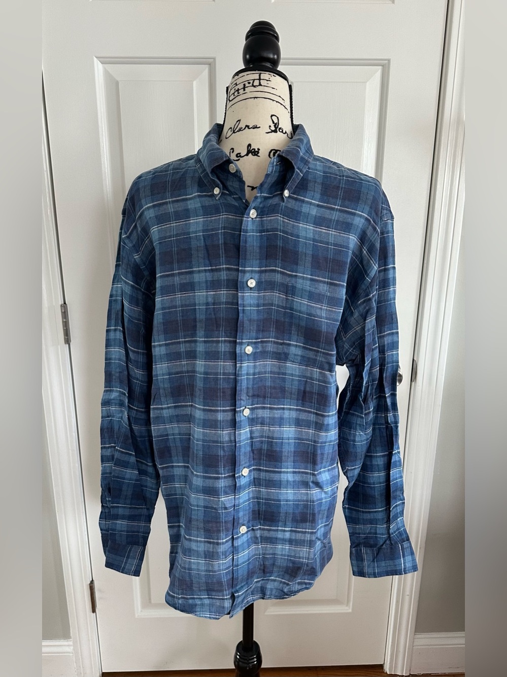 Brooks Brothers Linen Men's Regent XL Long Sleeve Button Down Blue Linen Shirt